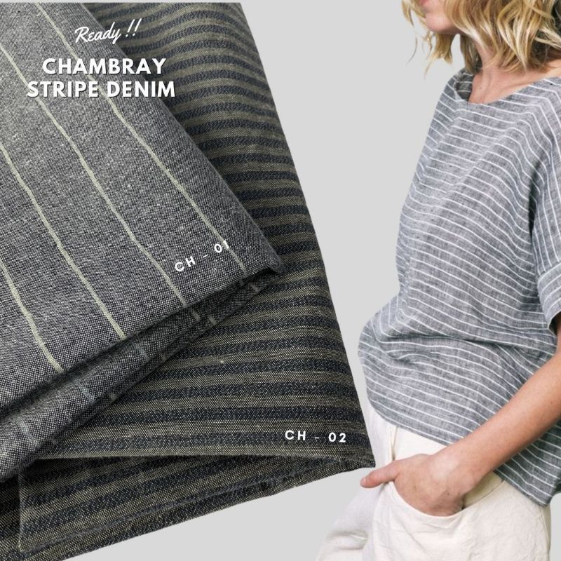 KAIN KATUN CHAMBRAY DENIM STRIPE/SALUR IMPORT