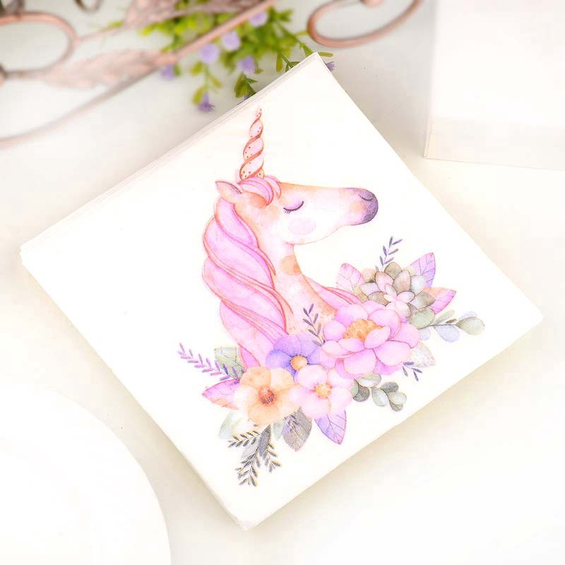 Flower Unicorn Paper Napkins Print Tissue Napkins Decoration Serviettes