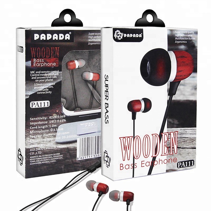 [ PA-111 ] Headset super bass Wooden Series headset branded papada pa 111