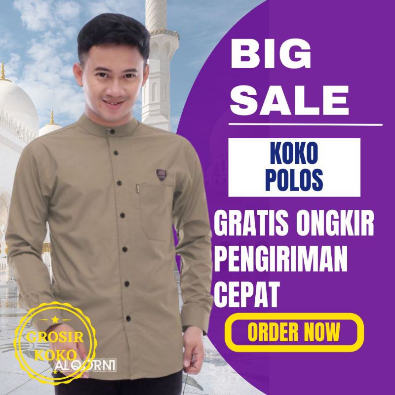 Promo Baju Koko Lengan Panjang Polos Pria Dewasa Original Al Qorni Alena Kemeja Koko Laki Laki Terba