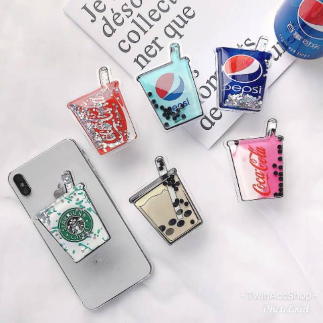 Hello - 1 PC Popsocket Water Glitter / Pop Socket Bobba Lucu Karakter / 3D PVC