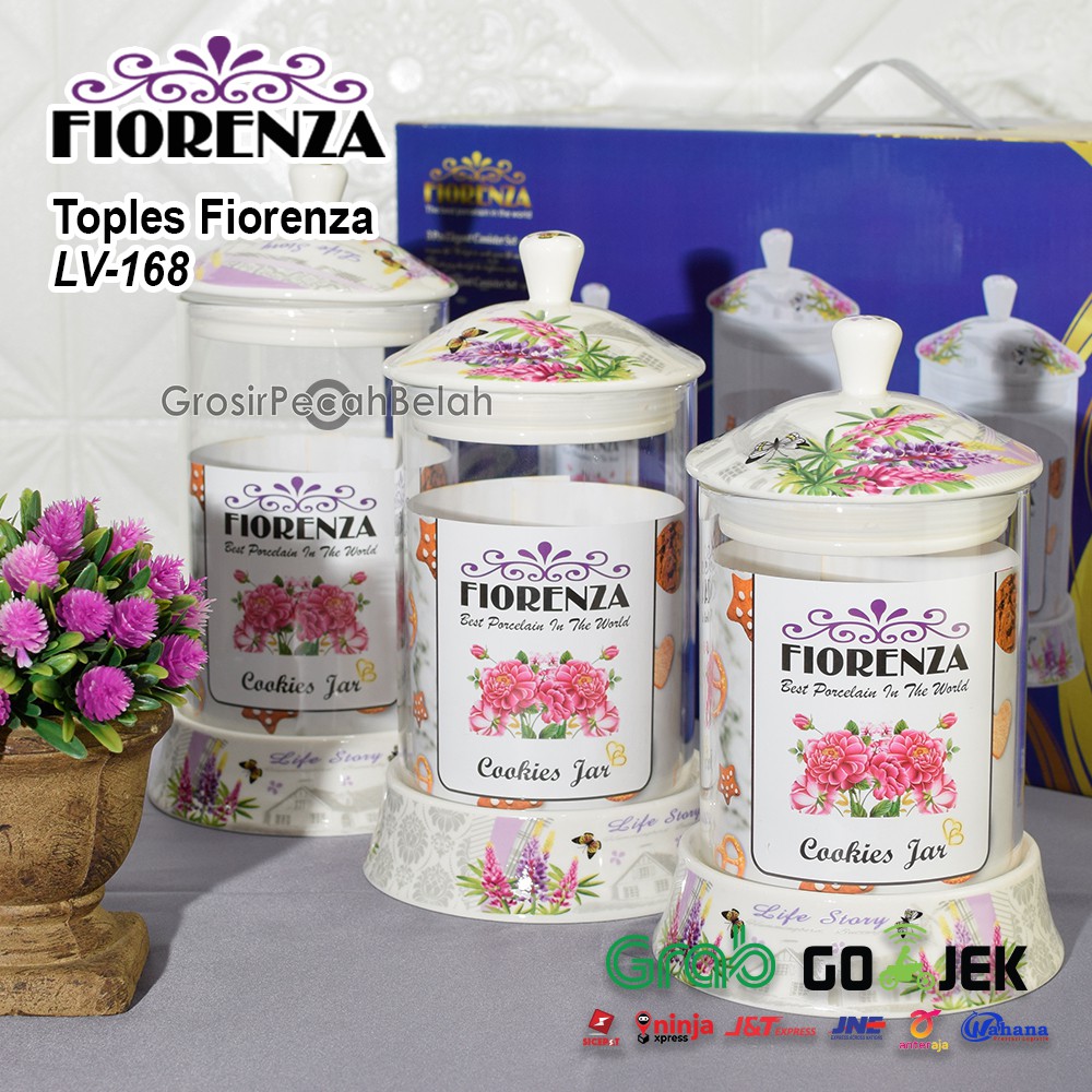 Toples Set isi 3 Pcs Cookies Jar Fiorenza Motif Bunga Lavender LV-168