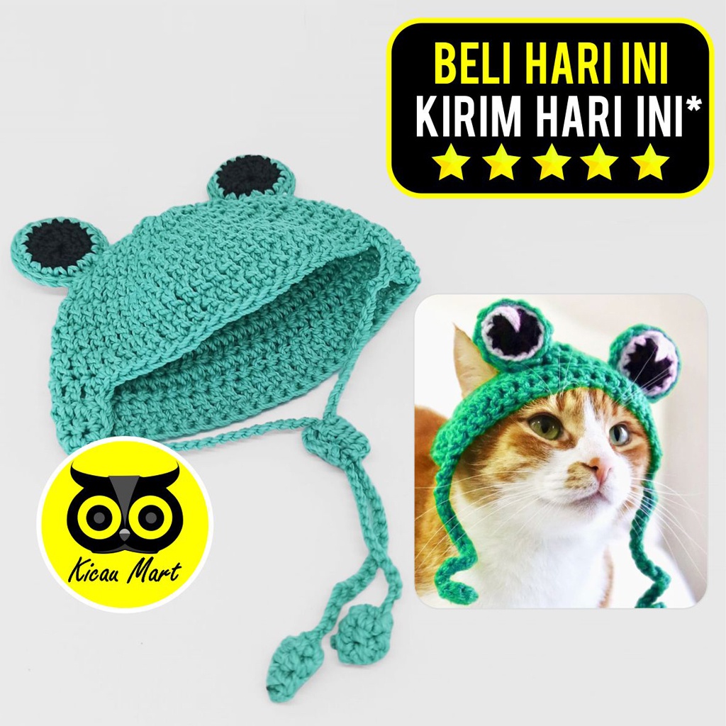 Topi Kucing Anjing Rajut Motif Katak Pet Bucket Hat Crochet Topi Bando Baju Mainan Kucing Aksesoris Kucing Karakter Kodok Topi Kucing Anjing Anabul Kelinci Monyet Crochet SEMPATI