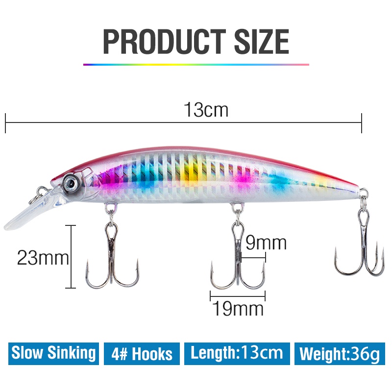 1pc Umpan Pancing Ikan Minnow Mata 3D 6 Warna Ukuran 13cm / 36g