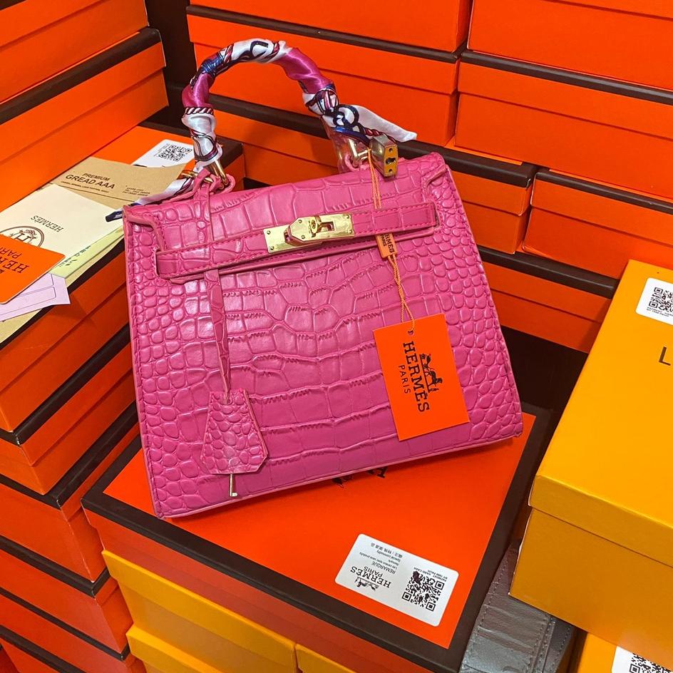 Paling Disukai.. LIMITED EDITION TAS BRANDED HK.25 CROCO FANTA FUSCHIA FREE BOX DAN PAPERBAG KOMPLIT