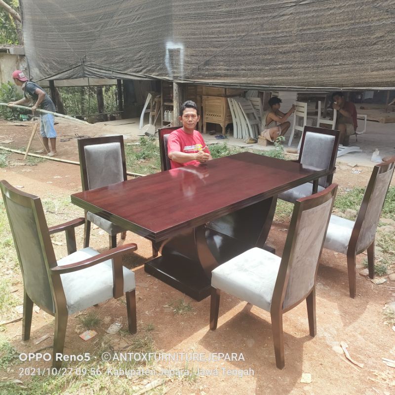 meja makan minimalis kayu jati mebel Jepara