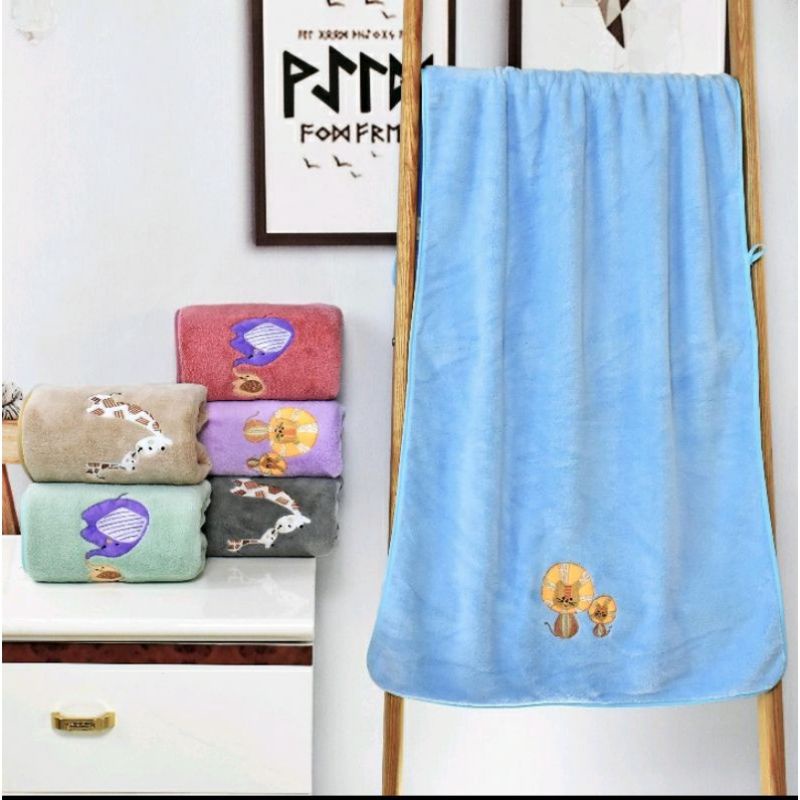 HANDUK MANDI BAYI KARAKTER ANIMAL SUPER SOFT 50X100CM-HANDUK BAYI LEMBUT-HANDUK BAYI MURAH