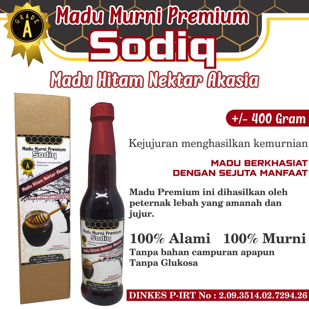 

(100% ASLI MURNI) MADU HITAM PREMIUM SODIQ 400 gram 1/2 kg Hutan Akasia