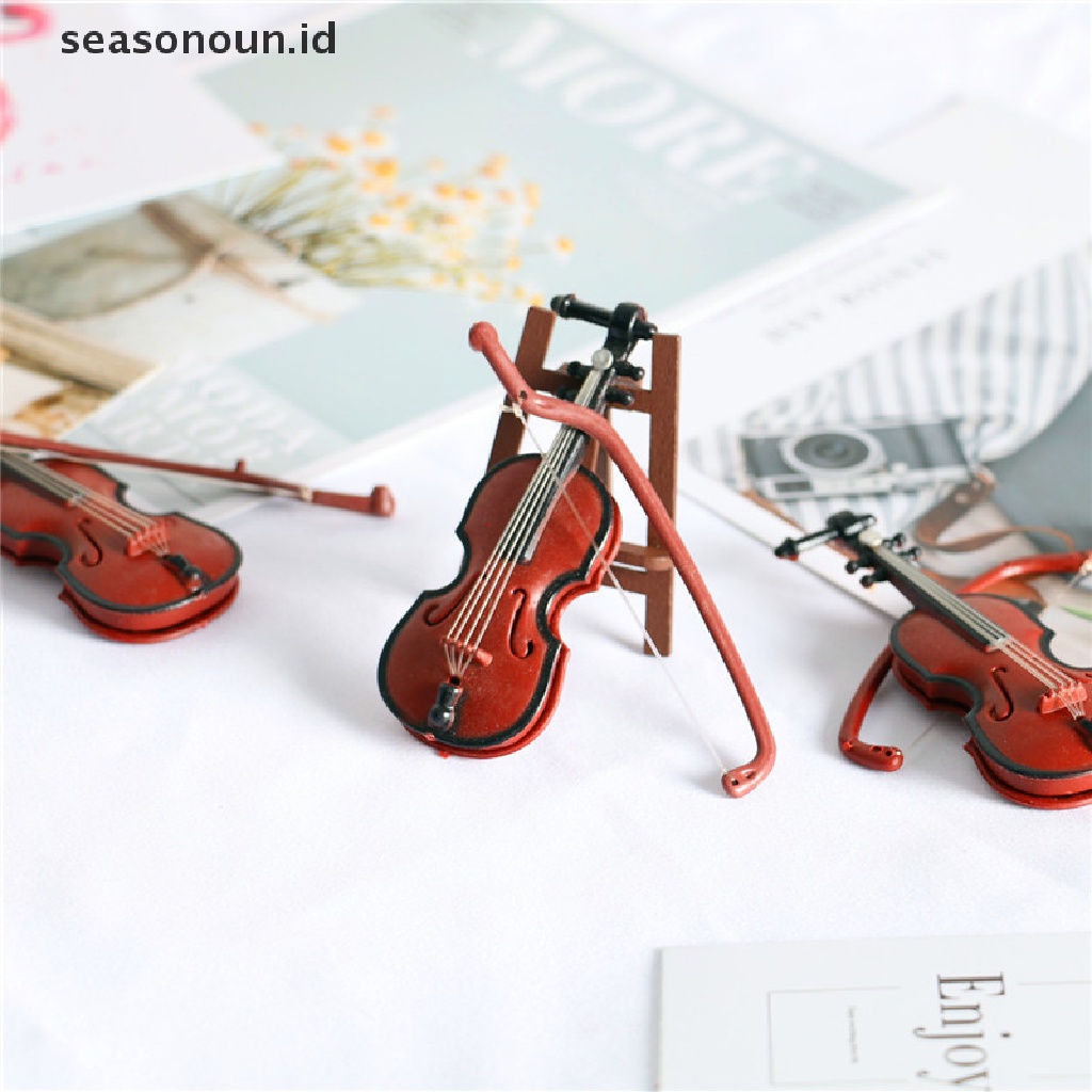 (seasonoun) Mainan Miniatur Instrumen Musik Gitar / Biola Skala 1: 12 Untuk Aksesoris Rumah Boneka