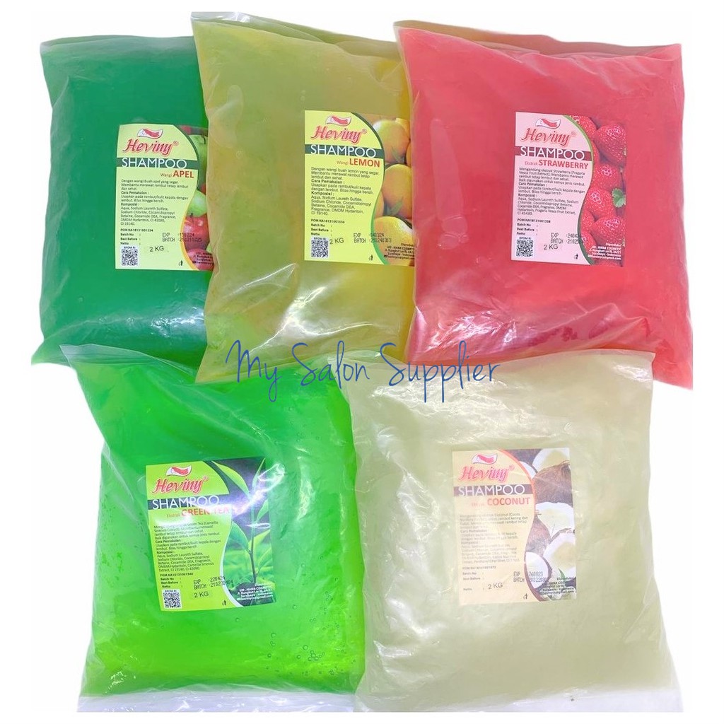 Heviny Shampoo Refill 2kg Apel / Lemon / Strawberry / Green Tea / Jasmine / Coconut