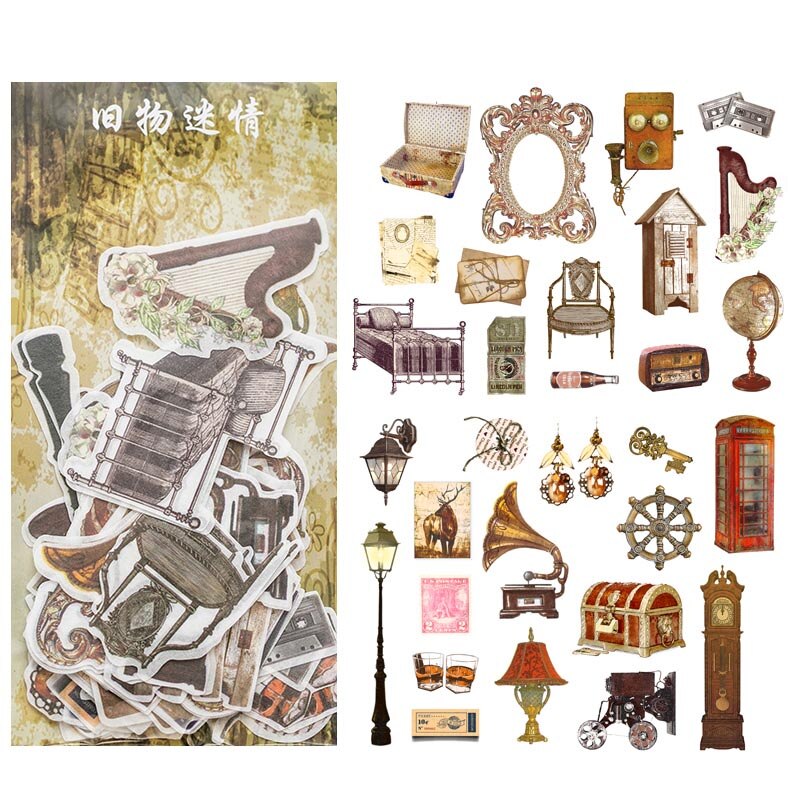 Journamm 60pcs Vintage Plant Stickers Deco Journaling Stationery Washi Paper Retro Material Flowers Leaves Plants Deco Stickers-C