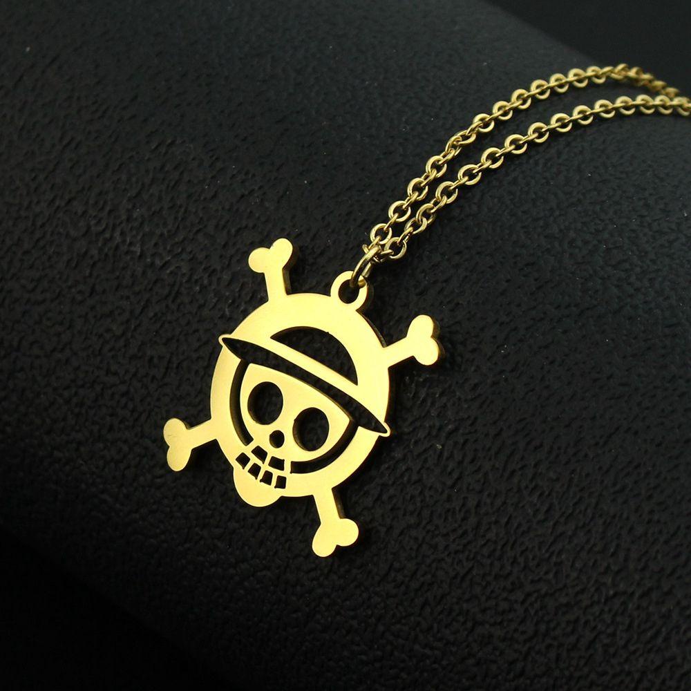 Mxbeauty Skeleton Kalung Perempuan Rantai Klavikula Unik Hip Hop Emas Perak Anti Karat Perhiasan Anime Sweater Rantai Bajak Laut Liontin Gaya Korea Kalung