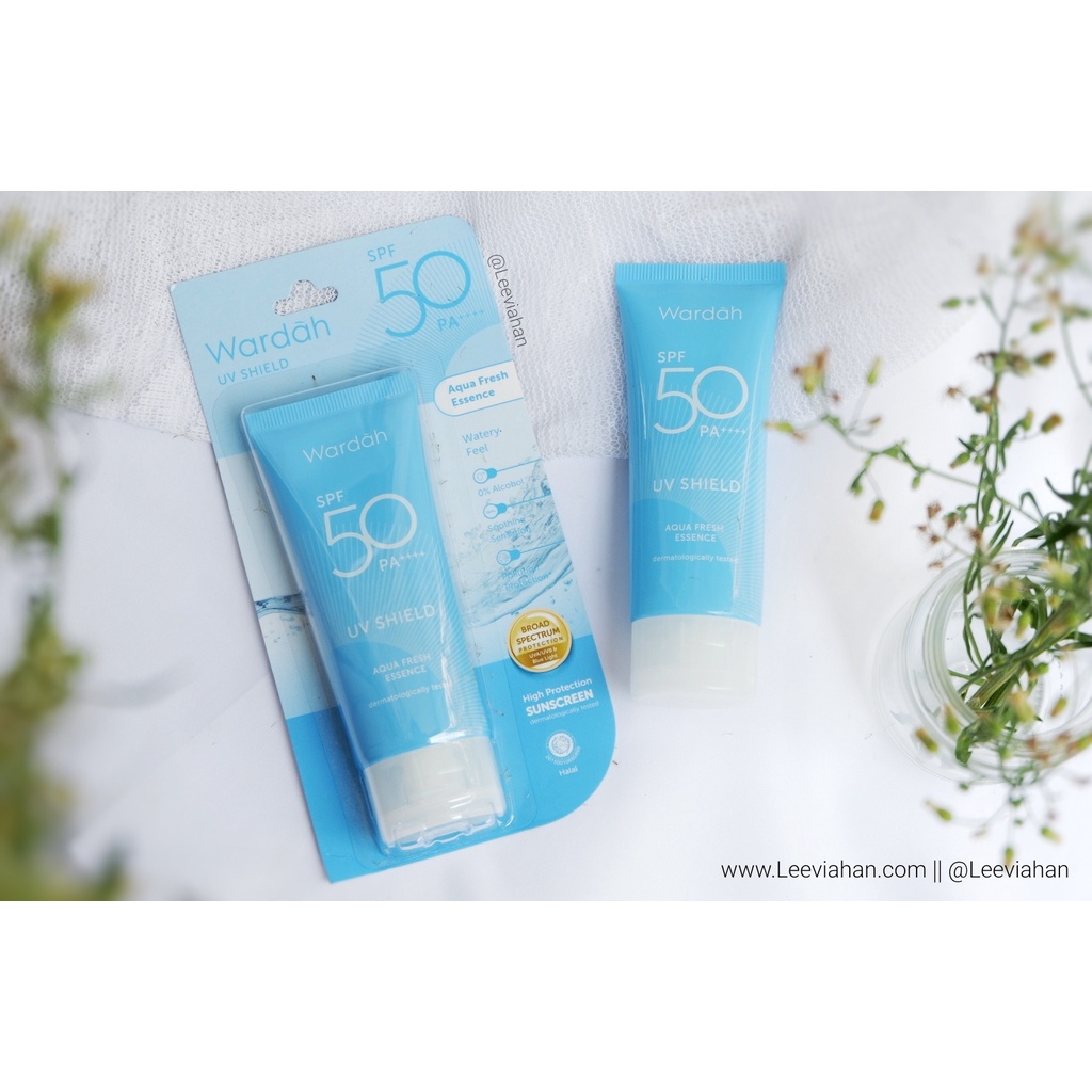 SUNSCREEN WARDAH UV Shield Aqua Fresh Essence SPF 50 PA 30 ml - Menghidraasi 0% Alkohol - Sunscren Wajah Biru Sunblok Sunblock Tabir Surya BPOM Skincare Halal