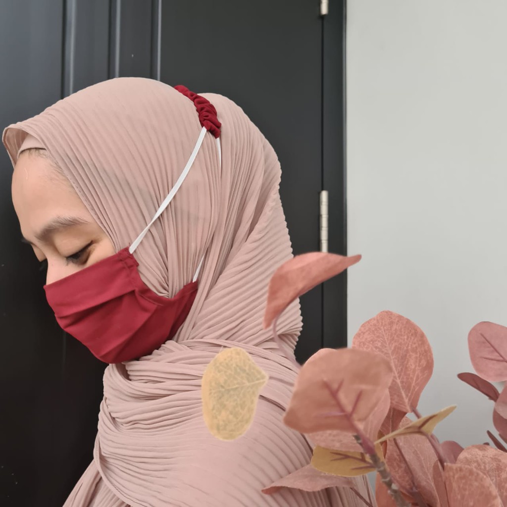 Masker Kain Serut Headloop / Masker Serut / Masker Kerut / Masker Hijab / Masker Earloop