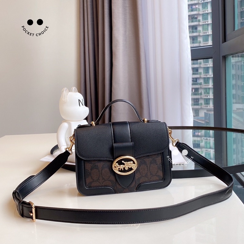 Jual Coach Top Handle Mahogany Signature Canvas Brown Black