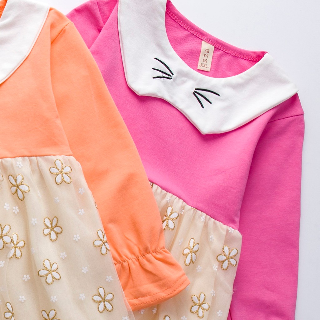 Dress anak / Dress tutu anak / dress tile anak perempuan / gaun pesta anak lucu umur 1-4tahun import-KUCING PINK