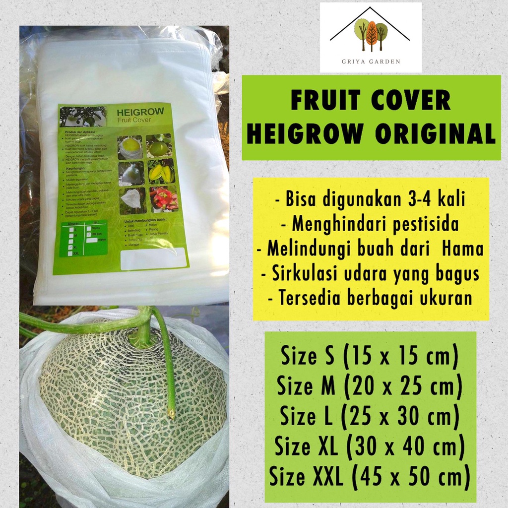100 PCS HEIGROW Fruit Cover Pembungkus Buah Brongsong Anggur Kelengkeng Jambu Mangga Melon Size S M L XL XXL Original