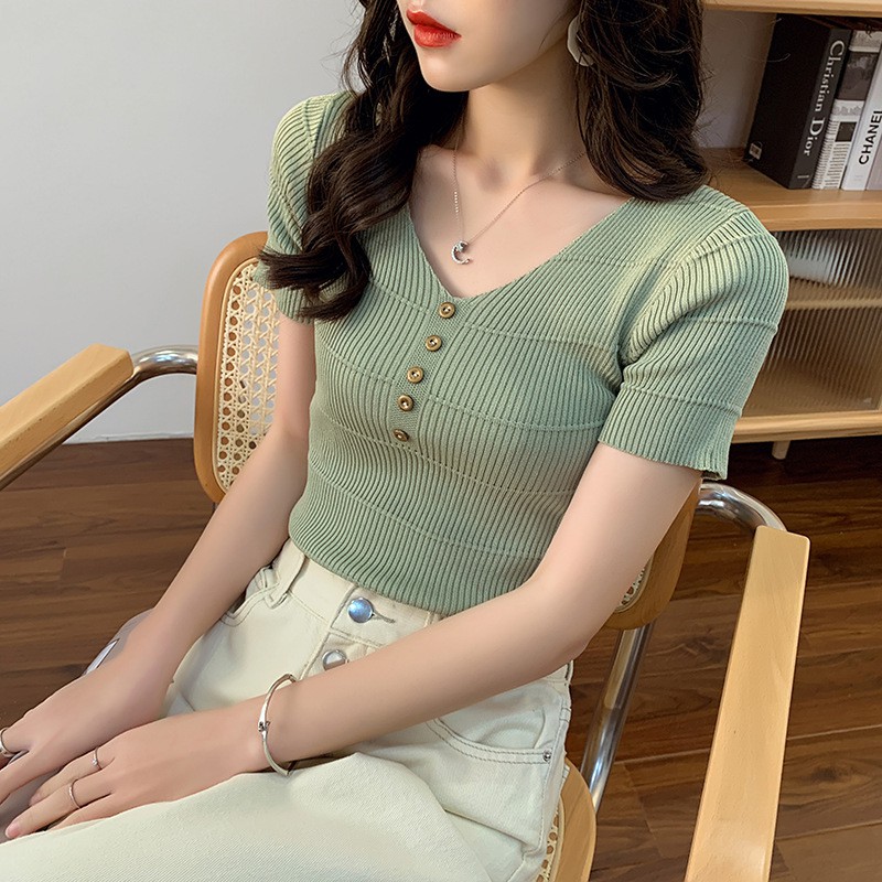 Korean T-Shirt Button Atasan Wanita Rajut 2005