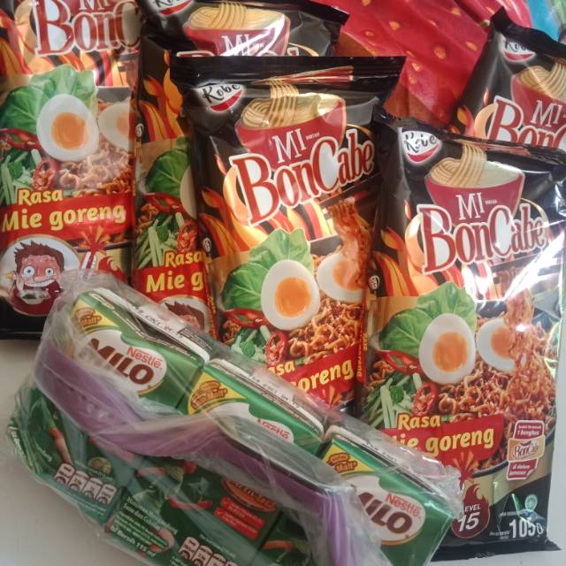 

Paket mie bon cabe+milo free jam tangan LED