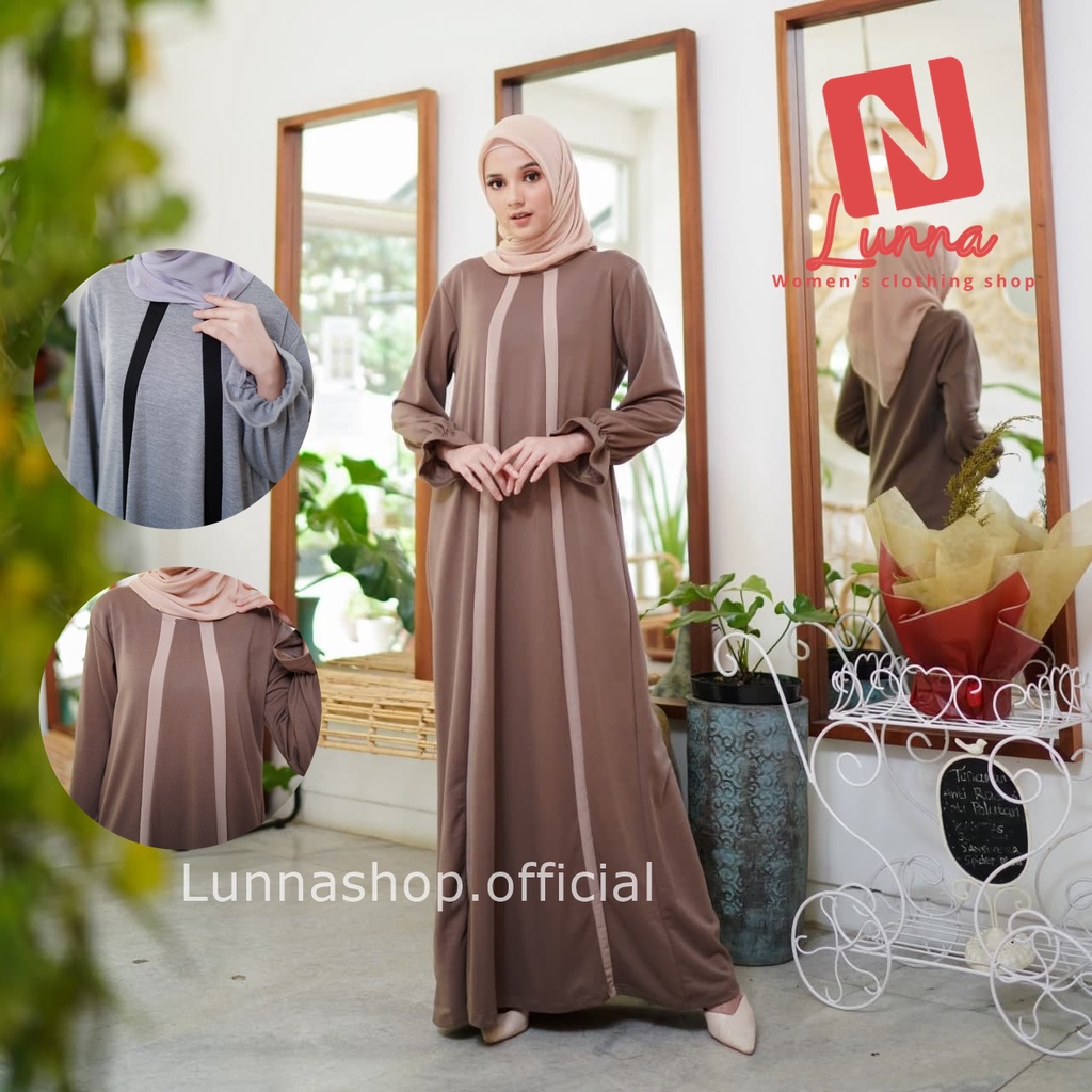 Baju Gamis wanita muslim branded original long dress lengan balon elegan kekinian terbaru original M