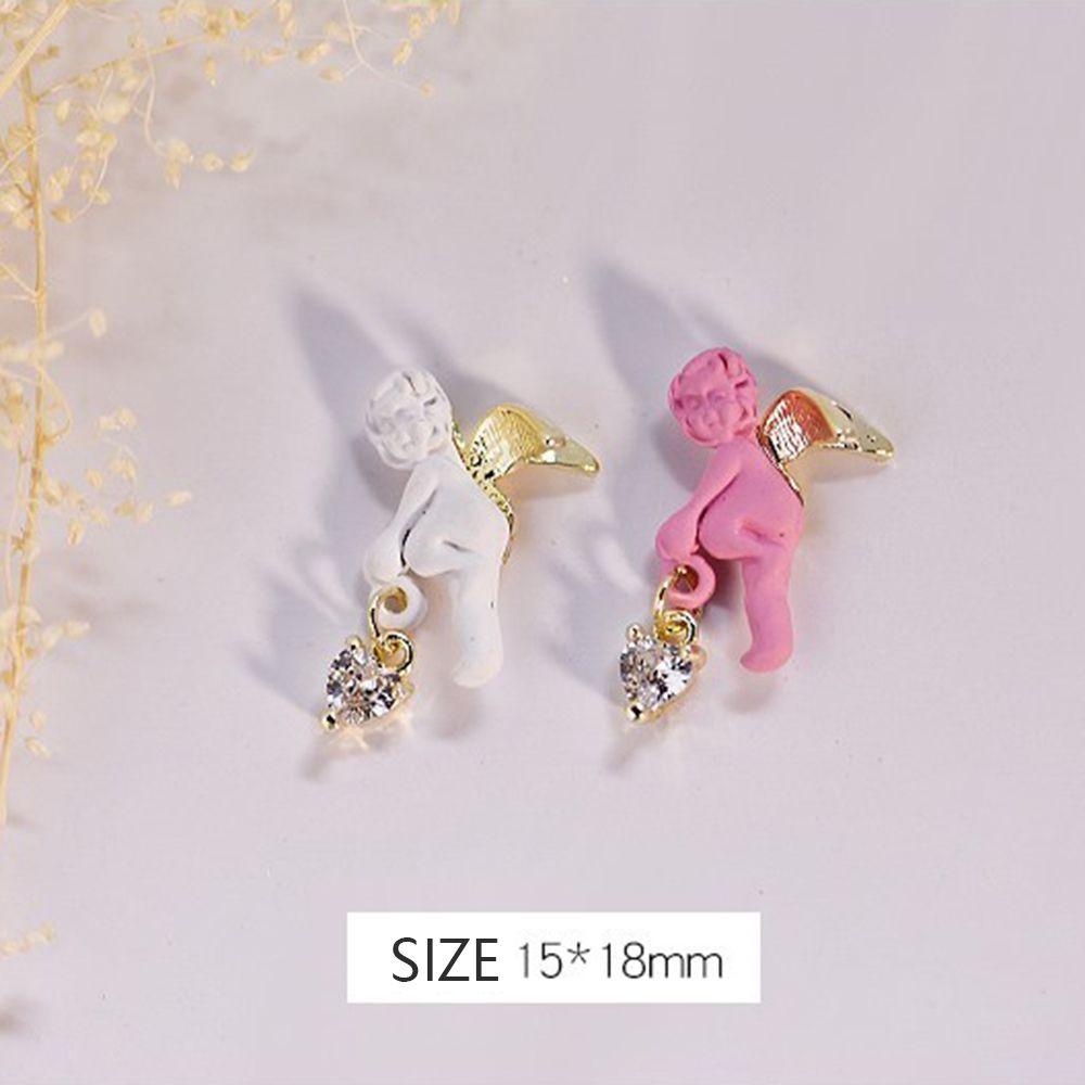 Mxbeauty Zirkon Kuku Seni Dekorasi Fashion Jantung Liontin Cupid Sudut Ornamen Berlian Imitasi Baroque 3D Perhiasan Kuku