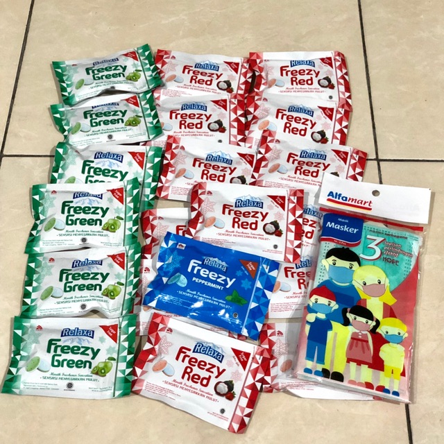 Permen Mint Relaxa Freezy Paket 20pcs Bonus Masker isi 5pcs