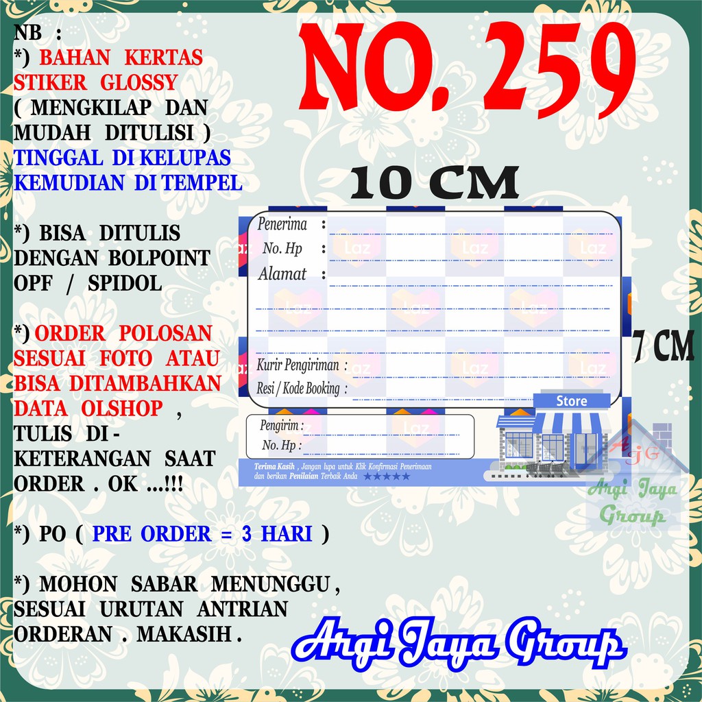 

Stiker Pengiriman - Sticker Alamat Olshop Murah Nomer 259 - 10x7 cm - Glossy