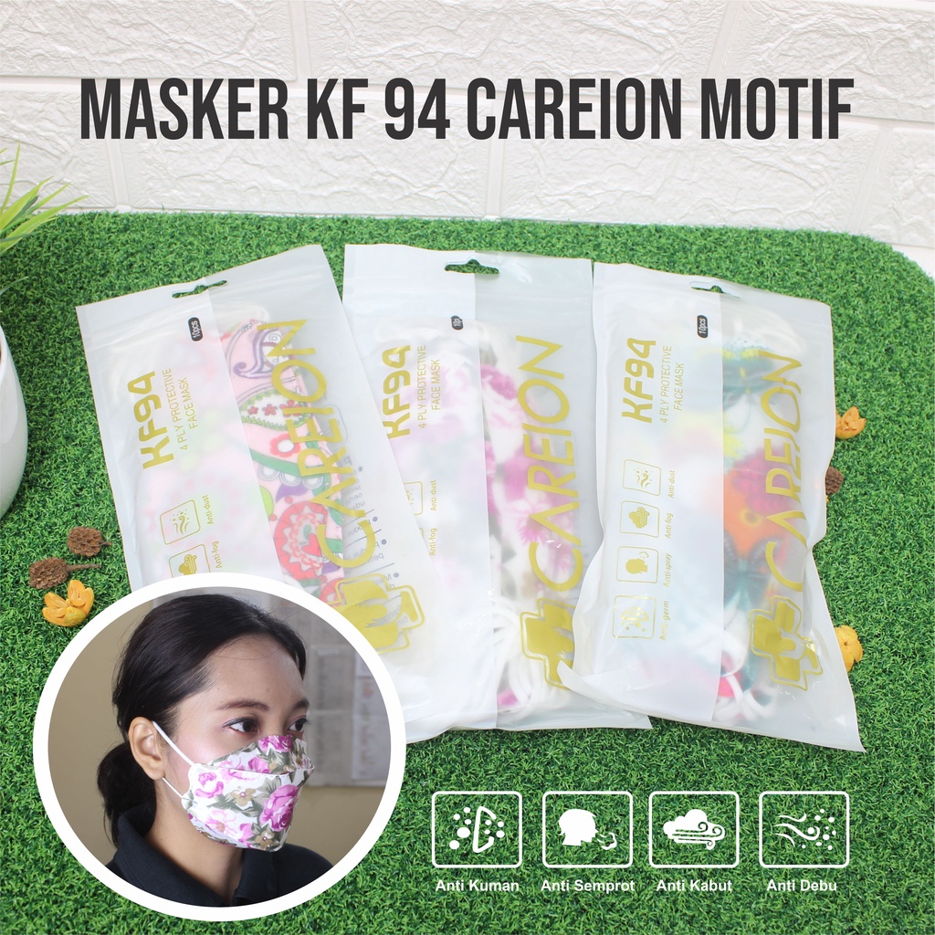 Masker KF94 Careion 4Ply Motif Bunga Isi 10Pcs Murah Full Colour