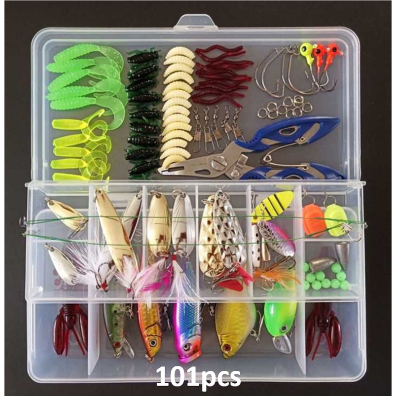 SATU SET UMPAN PANCING IKAN PALSU SOFT LURE MINNOW POPPER METAL JIG VIB SPOON MATA KAIL TREBLE HOOK 