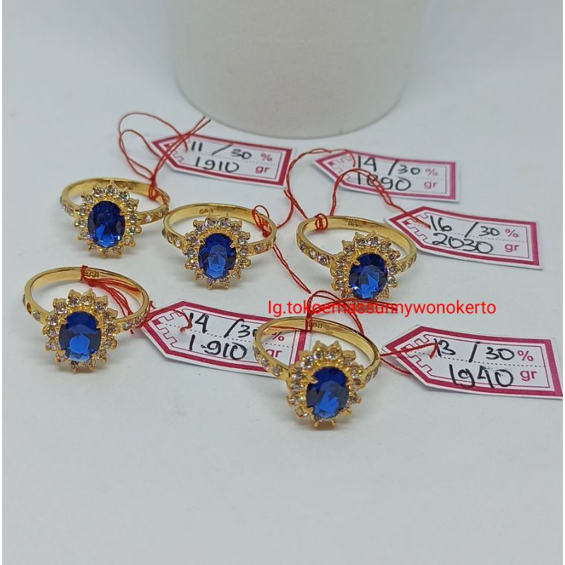 Cincin permata biru emas asli 300