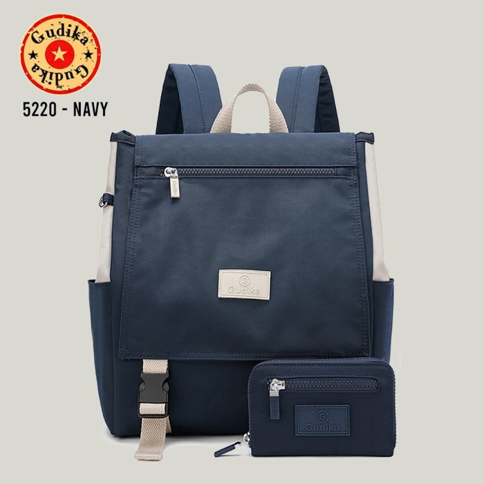 Terlaris Tas GUDIKA 5220 - Tas Ransel Laptop USB Set Dompet Wanita Pria Import - navy