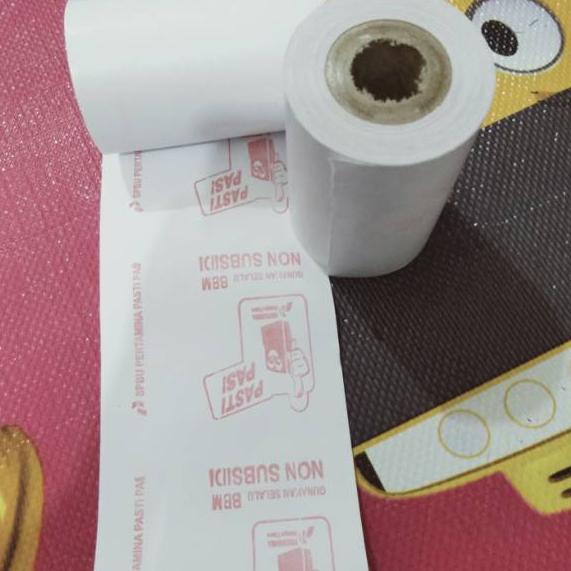 

Thermal Bon SPBU Pertamina pastipas ukuran 58x40mm untuk printer bluetooth atau portabel .