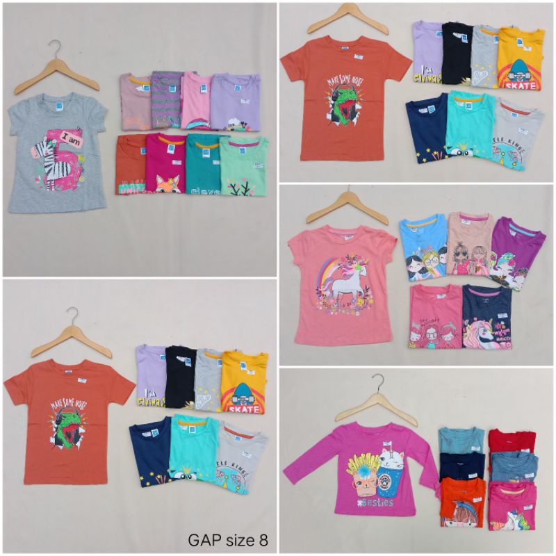 kaos atasan anak cewek cowok GAP dan mylymee size 1 - 12 thn panjang dan pendek