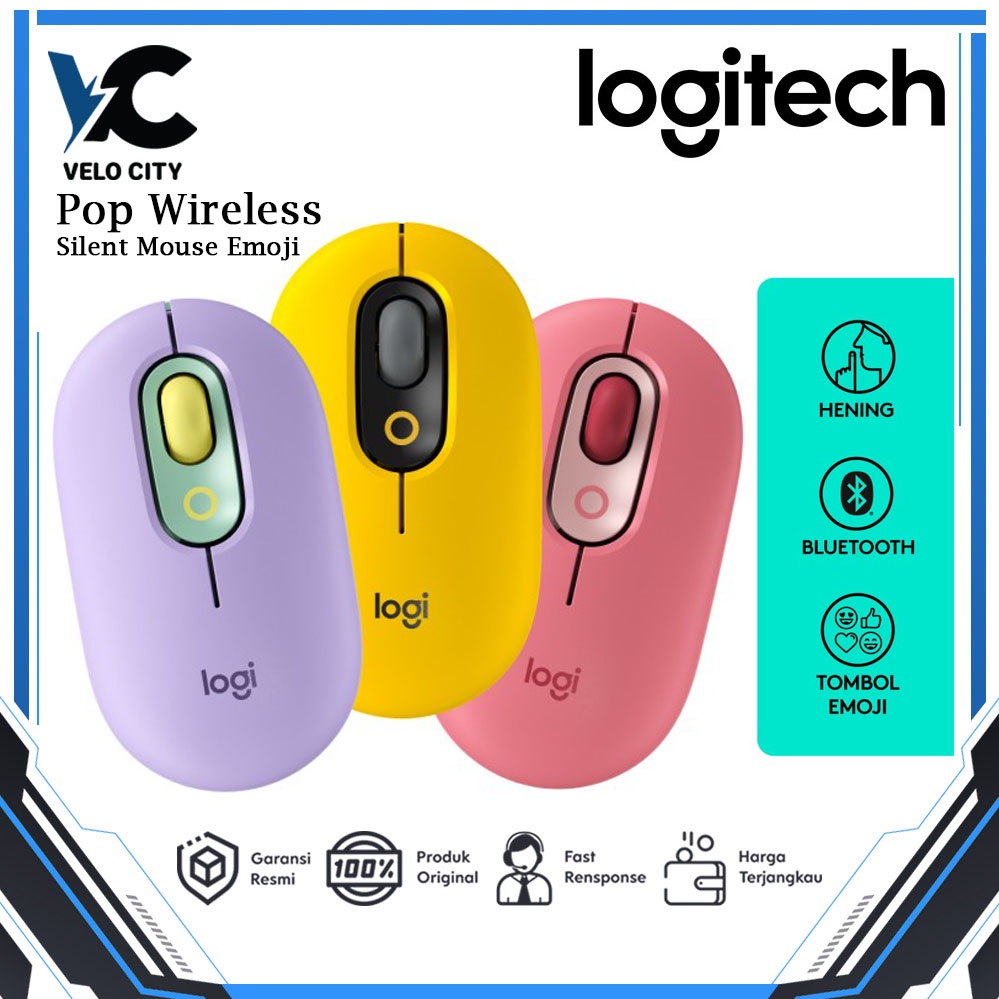 Logitech POP Mouse Wireless Bluetooth Silent Emoji Keys Original Garansi