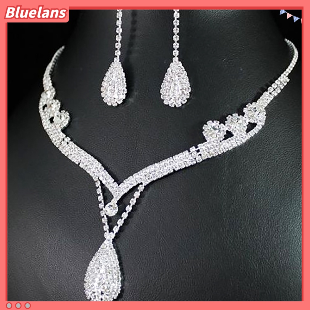 Bluelans Water Drop Pendant Charming Exquisite Rhinestone Rhinestone Waterdrop Necklace Earring Set Prom Party