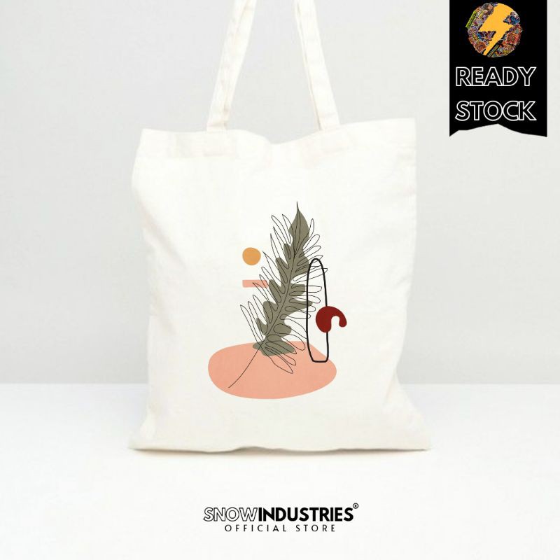 Tote Bag Wanita Pria Kanvas Premium Line Art Abstrack