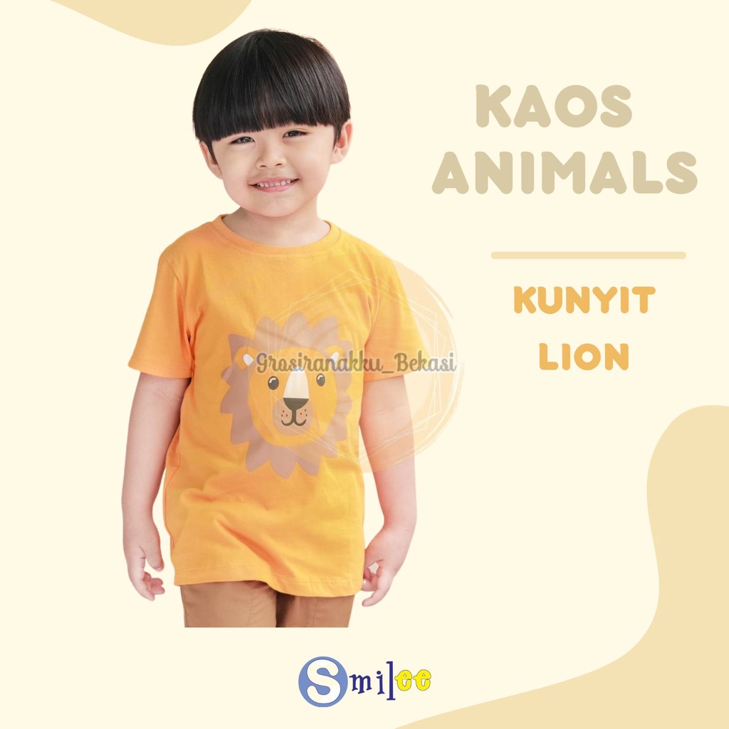 Kaos Anak Cowok Smilee Murah Animal Kunyit Lion Size 1-5Thn