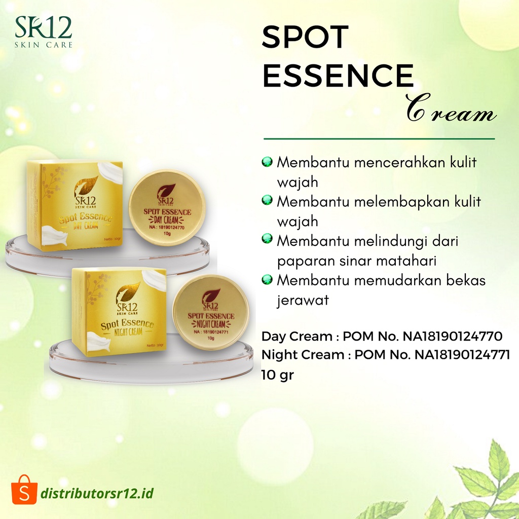 SPOT ESSENCE DAY &amp; NIGHT CREAM SR12 / MENCERAHKAN BEBAS FLEK HITAM BEKAS JERAWAT / CREAM WAJAH