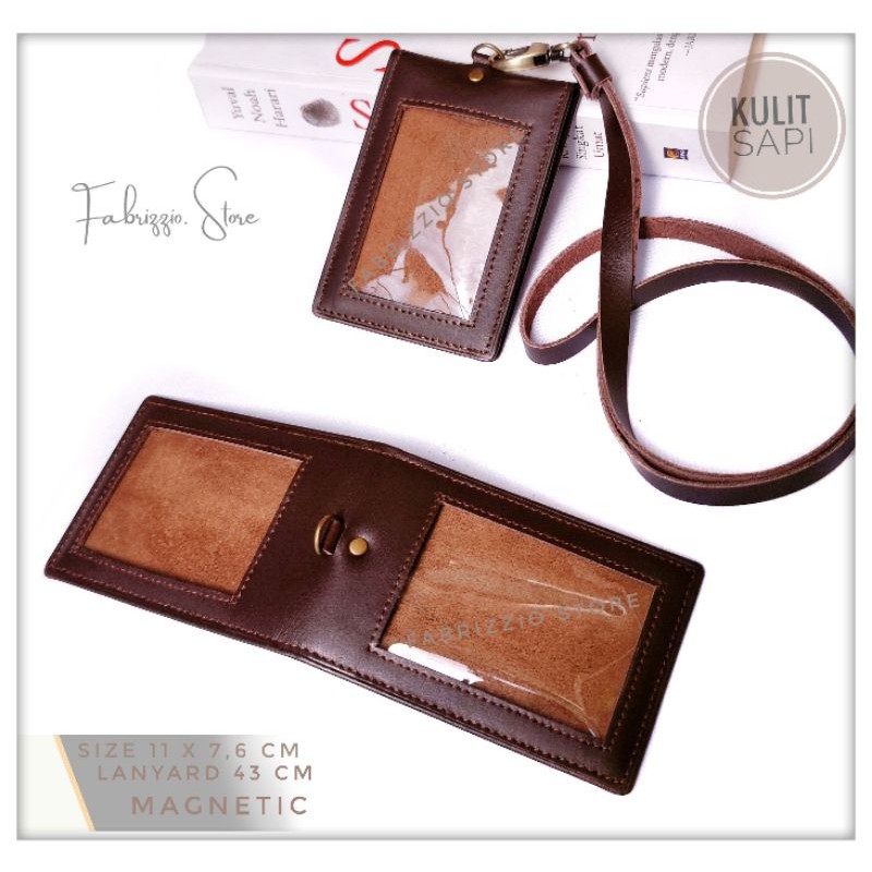 

id card holder saku dan tali kulit asli