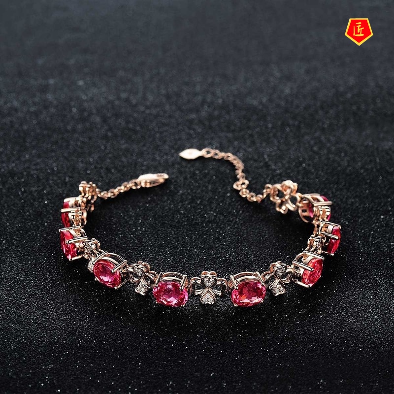 [Ready Stock]Fashion Luxury 18K Rose Gold Red Tourmaline Bracelet