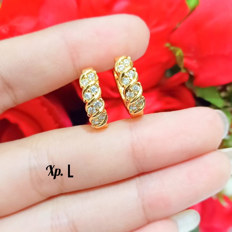 Anting TITANIUM Jepit Dewasa permata zircon perhiasan emas Korea,tidak karat *COD*