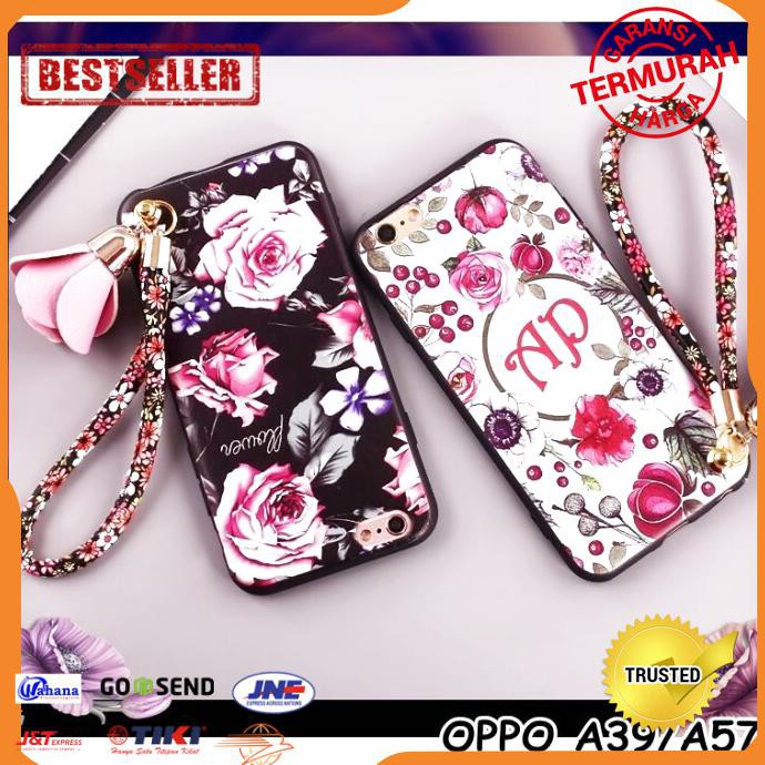 CASE HP OPPO A39 A57 LUXURY FLORAL FLOWER TASSEL STRAP SOFT CASE CASING