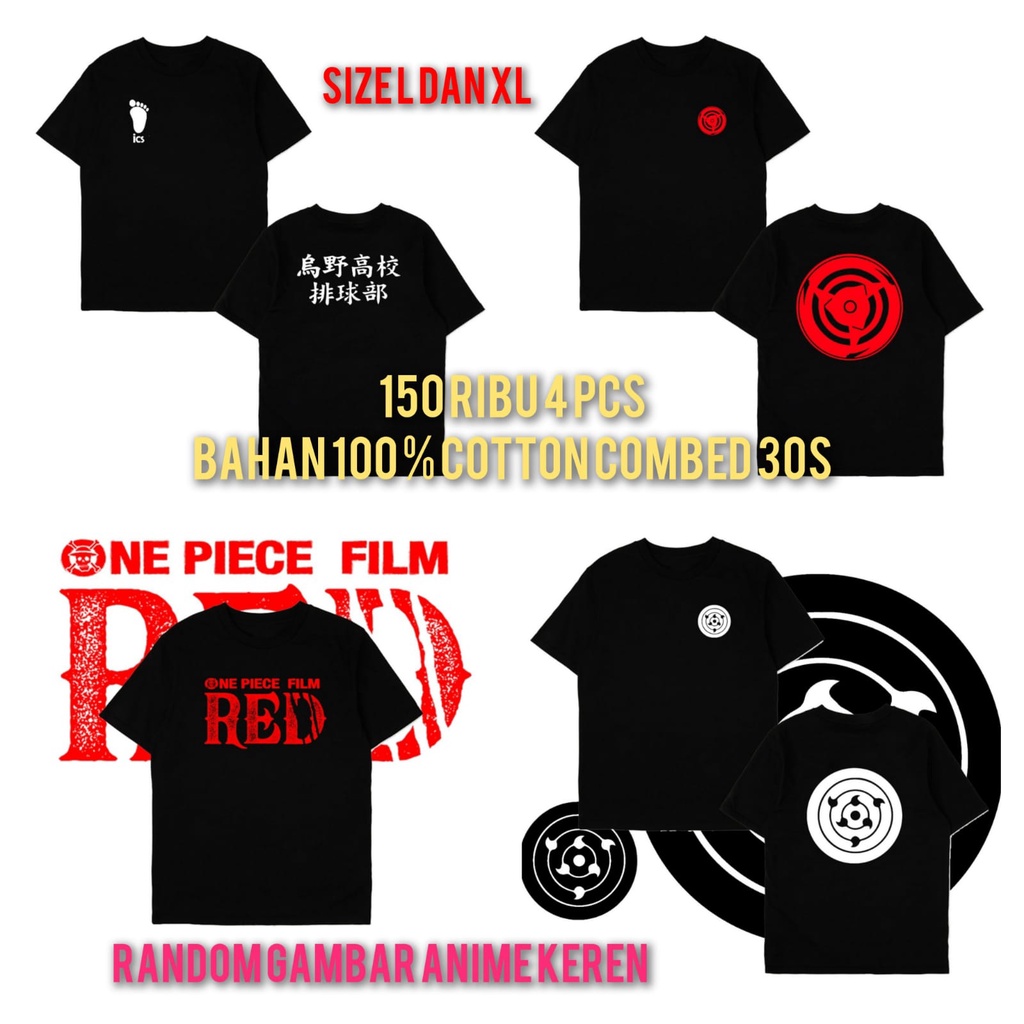 Kaos Distro Anime 155 Ribu 4 pcs  L XL warna random