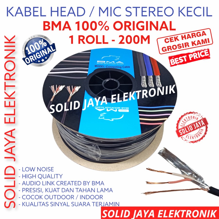 KABEL STEREO MINI HEAD BMA ISI 3 HEAD HEAT HED HET HAT HAD MIK MIC STEREO TEMBAGA KECIL CONNECTING 1 ROLL GULUNG 200M KABEL MURNI BMA ORI ASLI ORIGINAL