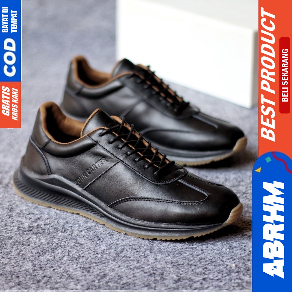 ABRHM SPARTA Sepatu Casual Sneakers Kulit Asli Hitam