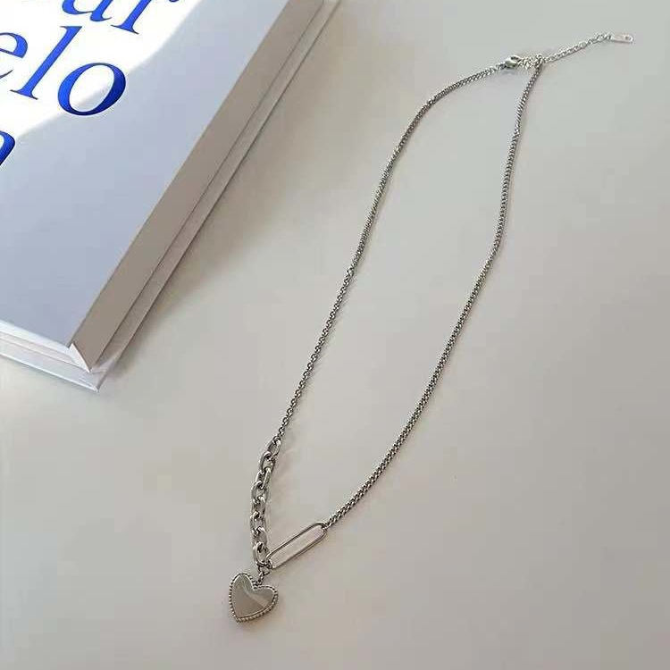 YEEZII Kalung Rantai Choker Liontin Hati Warna Silver Untuk Wanita