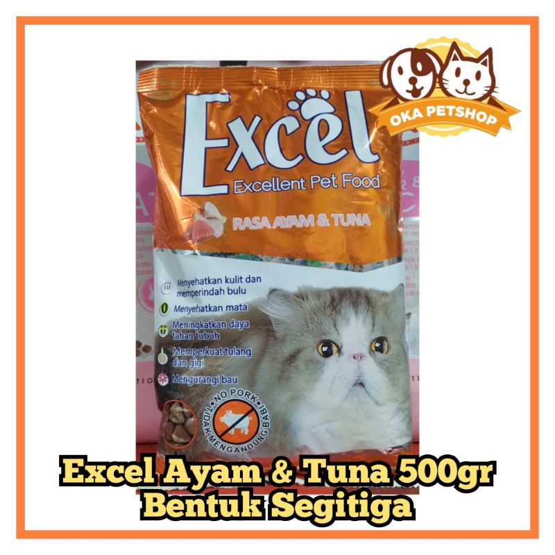 excel ayam &amp; tuna bentuk segitiga freshpack 500gr - makanan kucing excel - dry food excel 500gr