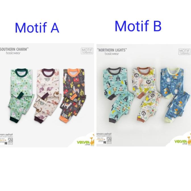 Velvet Junior Motif Terbaru Kancing Pundak + Celana Panjang - 3pcs