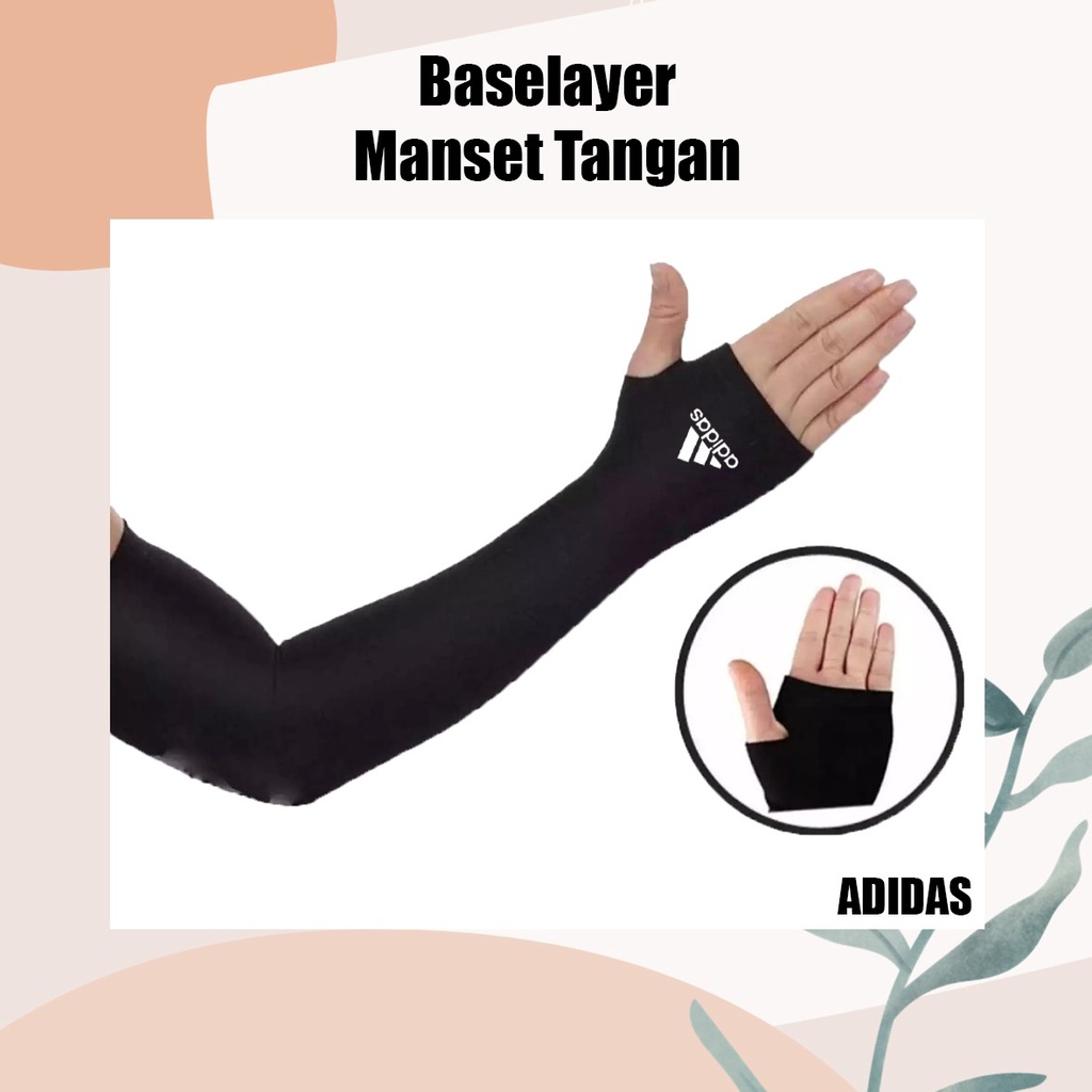 Manset Tangan Baselayer Adidas lengan panjang Hitam olahraga Voli futsal sepak bola sepeda basket