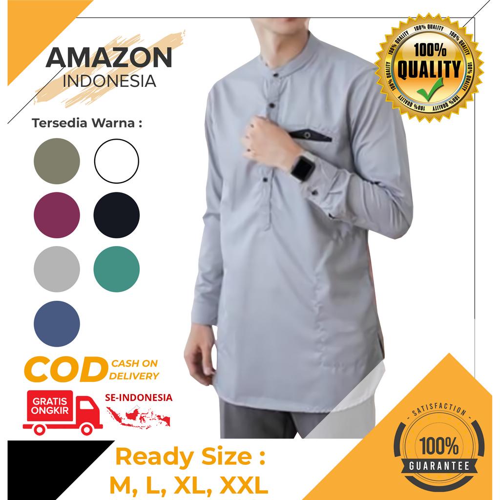 Baju Koko Alzy Dewasa Lengan Panjang Warna Grey Material Catton Adem Serap Keringat